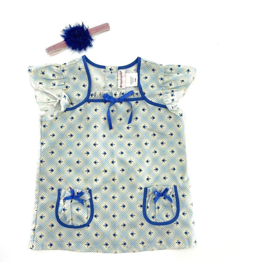 American Girl Girl Blue Floral Top Cap Ruffle Sleeve Sz: XS 6 Cottagecore